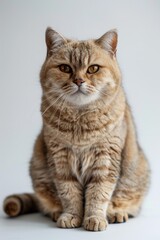 Canvas Print - A curious cat sits on a white surface and looks directly at the camera