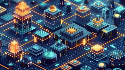 Poster - Abstract Cityscape: A Futuristic Digital Metropolis