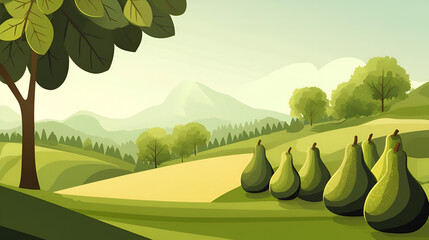 Canvas Print - Green Pear Orchard in a Rolling Landscape