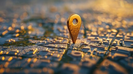 Fototapete - A map with a single pin marking a location