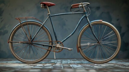 Poster - A blue bicycle parked on a brick floor