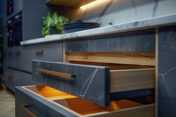 Poster - A close-up view of a kitchen drawer with various utensils and kitchen tools inside