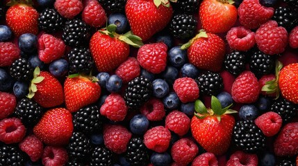 Wall Mural - Fresh mix of strawberries, blackberries, raspberries, and blueberries, cut out and vibrant