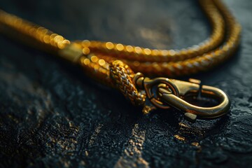Poster - A close-up shot of a gold chain lying on a dark surface
