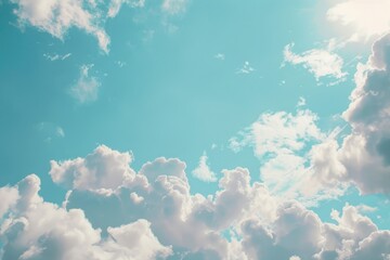 Poster - Aircraft cruising above white clouds in a bright blue sky, ideal for travel or adventure themes