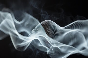 Poster - Abstract background with a white digital mesh evolving and flowing on a black background