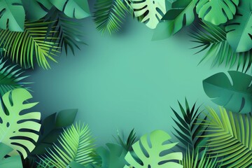 Poster - Tropical foliage and leaves against a bright green background