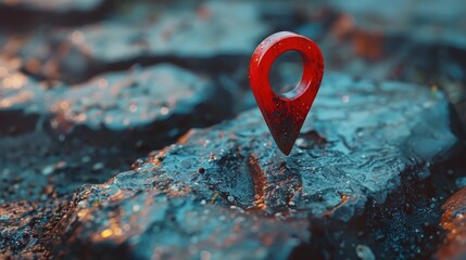 Poster - A small red pin perched atop a stack of rugged stones, perfect for a minimalist design or illustration