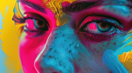 Poster - A detailed shot of a woman's face with vibrant colors, great for creative projects and designs