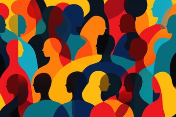 Poster - A large group of people standing together in a crowded space, with various emotions and reactions