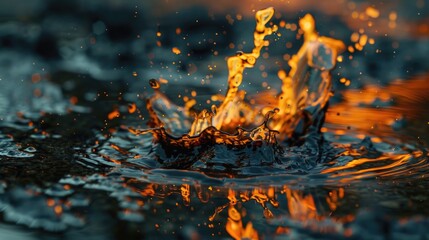 Poster - A close-up view of the surface tension between fire and water, with flames crackling on top