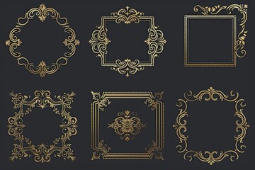 Aufkleber - Four gold picture frames on a dark background