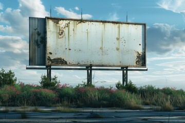 Poster - An abandoned roadside billboard with rust and decay, perfect for use in scenes about nostalgia, forgotten places, or urban exploration