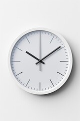 Poster - A simple and clean design featuring a white clock with black hands on a white background, perfect for use in modern decor or minimalist designs