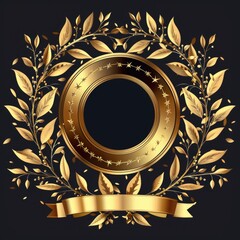 Poster - A simple, elegant design featuring a golden wreath adorned with stars and a ribbon on a dark, contrasting background
