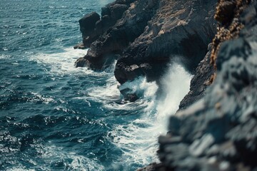 Poster - A cliffside coastline with rocks and waves