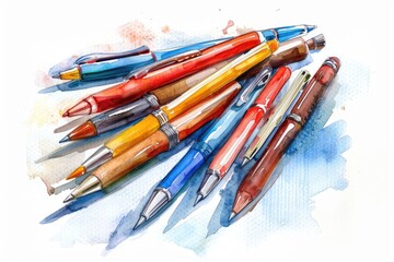 Poster - A collection of pens on a desk, great for use in illustrations or as a symbol of creativity