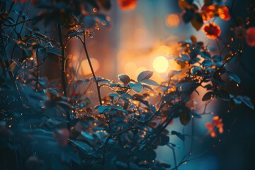 Poster - A close-up shot of a plant with a light source in the background