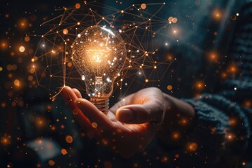 Poster - A person holding a light bulb in their hand, perfect for illustrations or graphics
