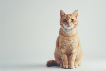 Aufkleber - A calm orange cat sits on a white surface, ready for photography