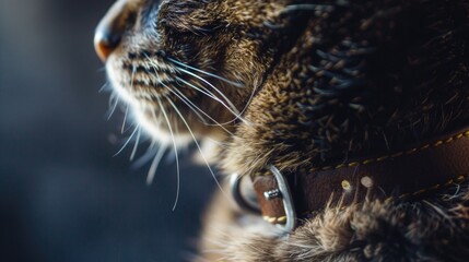 Poster - A detailed shot of a feline friend adorned with a stylish collar, great for pet-themed designs or personal uses