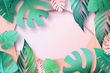 Poster - A close-up of tropical leaves on a bright pink background, perfect for use in designs and illustrations
