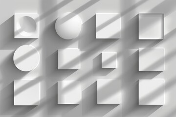 Poster - A set of white cubes with shadows on a wall, suitable for use in interior design or architecture projects