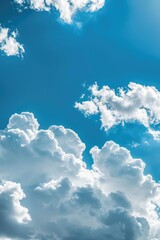 Poster - A plane soaring above the clouds, offering a glimpse of blue skies and fluffy white clouds