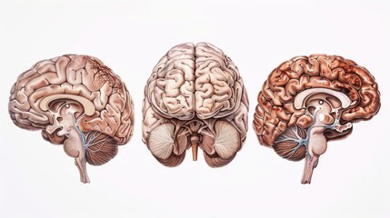 Poster - Anatomical illustration of three distinct human brain types, ideal for medical or educational uses