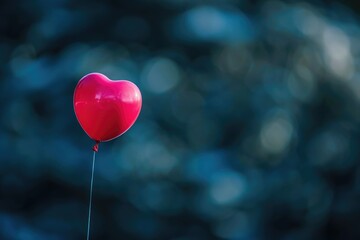 Poster - A red heart-shaped balloon floating in the air