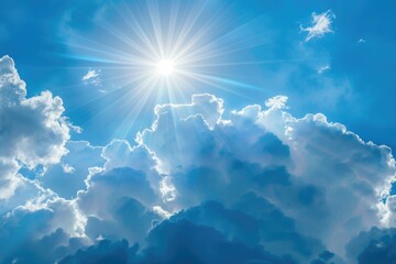 Poster - Bright sunlight filtering through fluffy white clouds