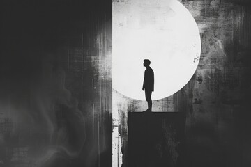 Aufkleber - A person standing near a full moon, perfect for space or astronomy themed projects