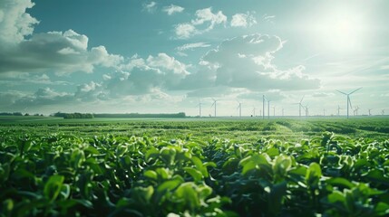 Poster - Field of crops with wind turbines in the background