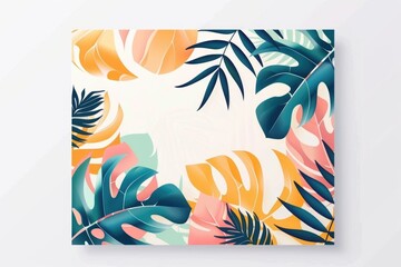 Aufkleber - A square poster with vibrant tropical leaves on a white background, ideal for a nature-inspired design or interior decor