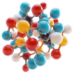 Colorful molecular structure model isolated on transparent background, scientific and educational illustration.
