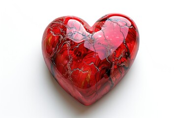 Poster - A decorative red glass heart adorned with a pink ribbon, perfect for Valentine's Day or other romantic occasions