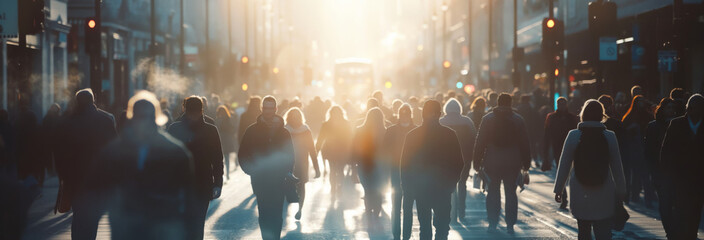 Wall Mural - crowd of people walking on city street