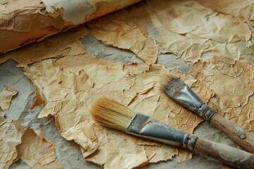 Leinwandbilder - A pair of paint brushes resting on a sheet of paper, ideal for illustrations and designs