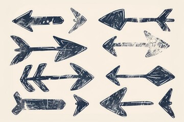 Poster - Collection of hand-drawn arrows on a plain white surface, perfect for use in designs and illustrations where visual emphasis is needed