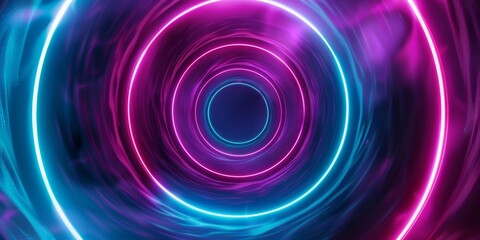 Poster - Vibrant glowing rings in purple and blue, embody a futuristic aesthetic with a neon light design