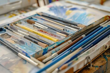 Poster - A collection of paint brushes arranged neatly on a table, ideal for art or craft projects