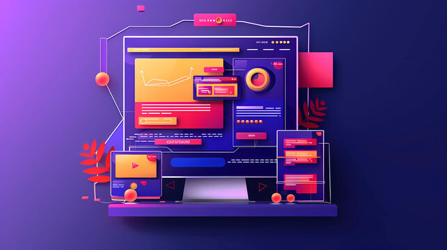 3D computer app for website, office, business, design isolated on purple background. 3D render icon illustration wallpaper.