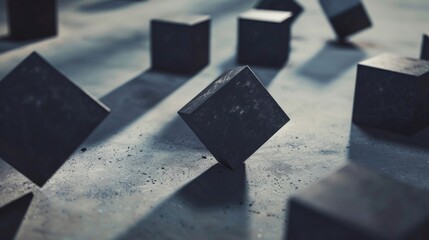 Leinwandbilder - Floating 3D geometric shapes casting shadows on a textured surface.