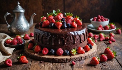 Wall Mural - Chocolate Cake with Berries.