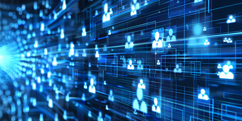 Wall Mural - abstract geometric background with many people icons. blue background visualizing social networks or
