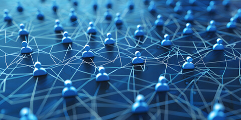 Wall Mural - abstract geometric background with many people icons. blue background visualizing social networks or
