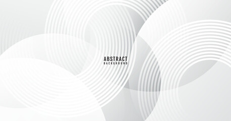 Poster - White abstract background overlap layer on bright space with circles effect decoration. Modern banner with lines style. Graphic design element stripes concept for web, flyer, card, or brochure cover