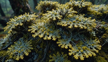 Wall Mural - Yellow Lichen on Tree Bark.