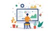 © Praphan - An illustration showing various data analysis tools, including graphs, charts, a magnifying glass, gears, and a computer monitor, representing analytics, business intelligence, and research.