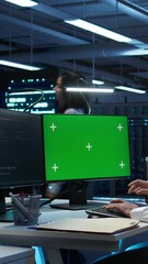 Poster - vertical video programmer in data center managing and maintaining databases using mockup pc, ensurin